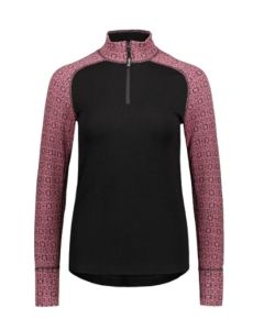 SVALA Merino Design Womens Zip-neck Shirt Jacquard raspberry-grey